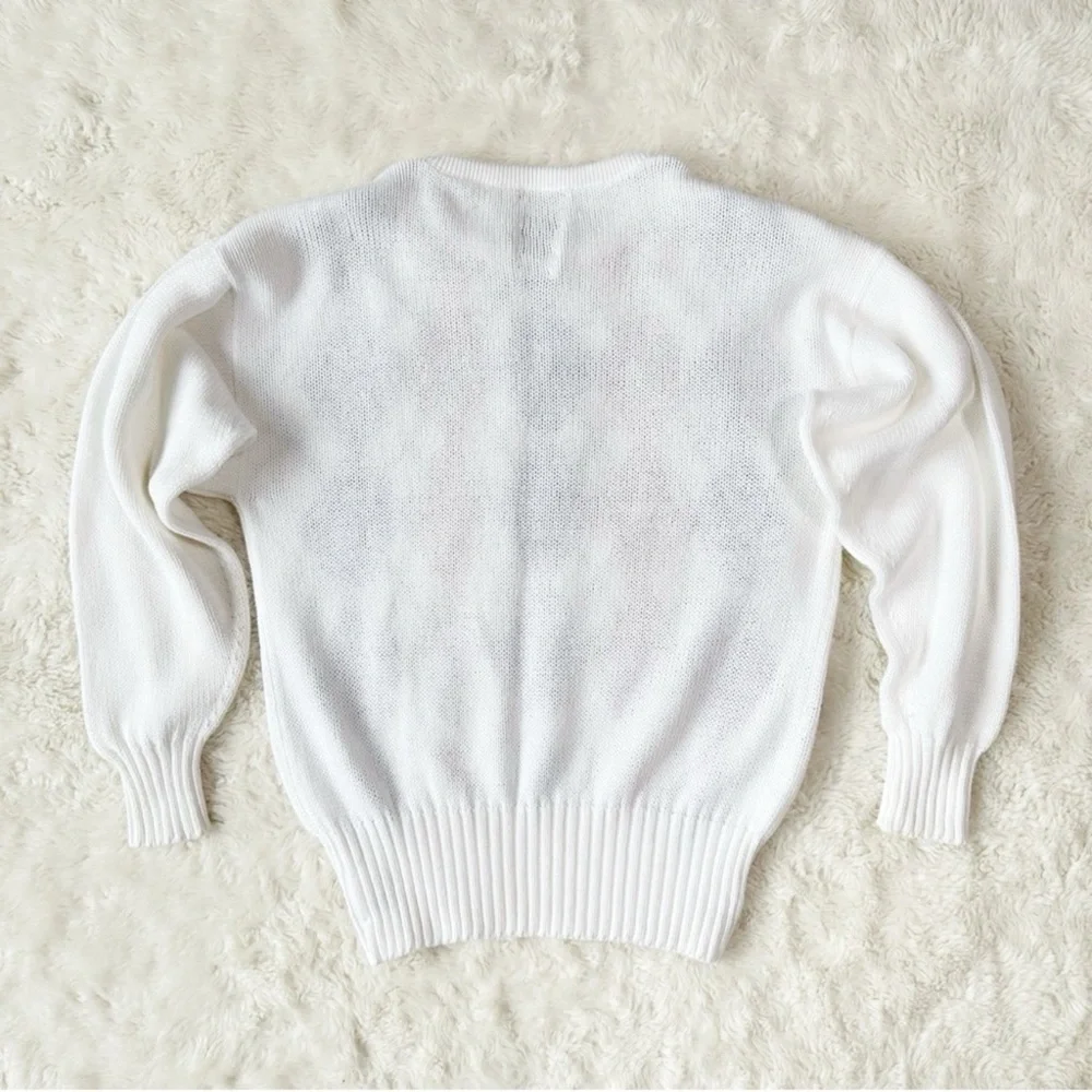 VTG Men White Argyle Cotton Scotland Crewneck Knit Sweater SMALL Classic Country - Picture 3 of 9